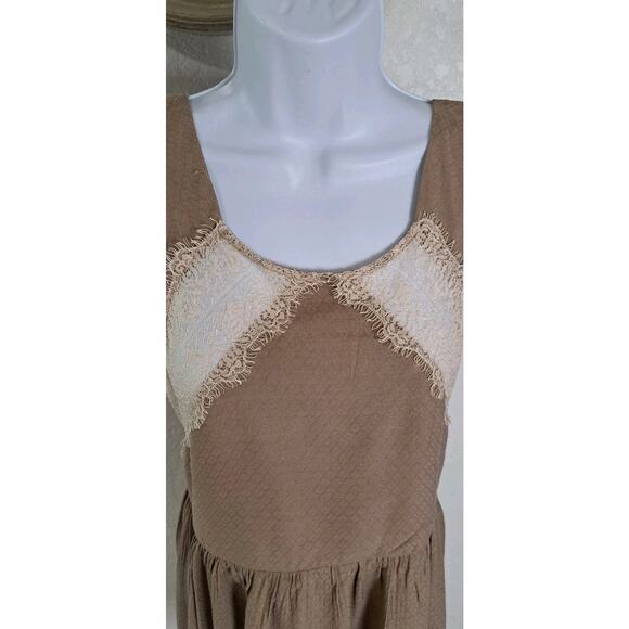 Free People Sleeveless Swing Dress Sz 6 Georgia Tan Lace Boho Coquette Romantic - Picture 3 of 8
